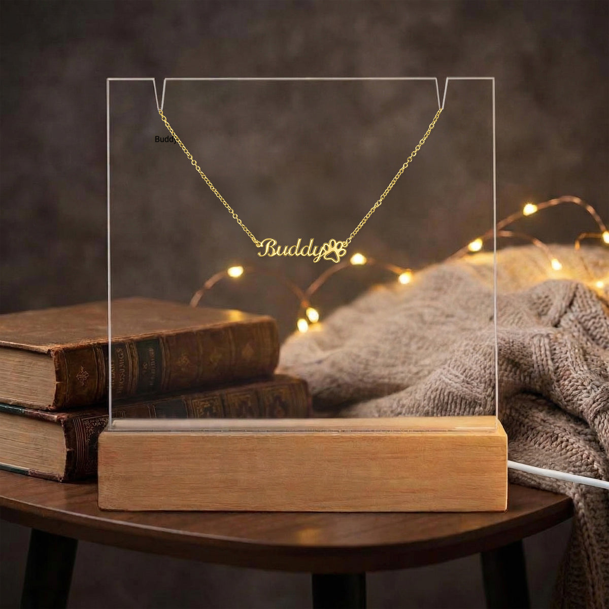 Keepsake Paw Print Necklace & LED Display Set